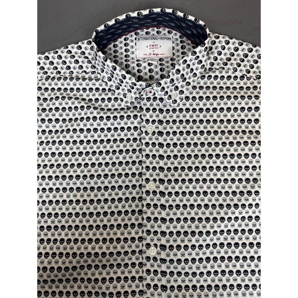 International Report Mens XL AOP Skull Print 4Way Stretch S/S Button Down Shirt